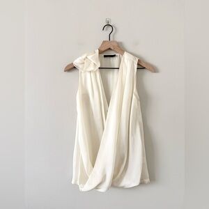 THML Surplice Neckline Sleeveless Blouse with Ruffle Detail in Cream Size S